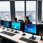 Home 10 벨라루스 IT 산업 발전 - **Prompt 1: The Dawn of a Tech Hub**
A vibrant, sunlit, modern open-plan office in Minsk, bustli...